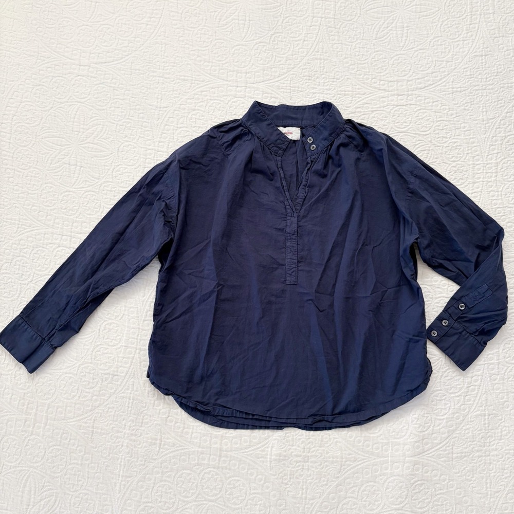 Xirena Cotton Band Collar Tunic Blouse, Indigo‎